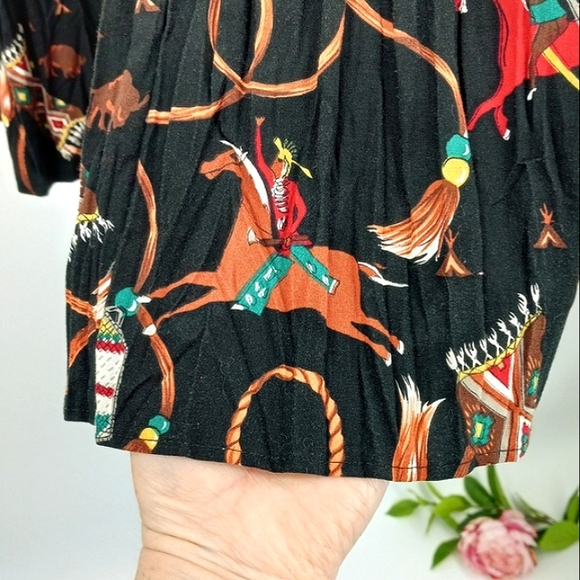 VINTAGE Circle T Native American Indian Chief Tribal Print Tiered Maxi Skirt M - Picture 5 of 13